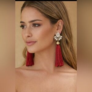Elegant Red / Burgundy Tassel Earrings. With crystals
